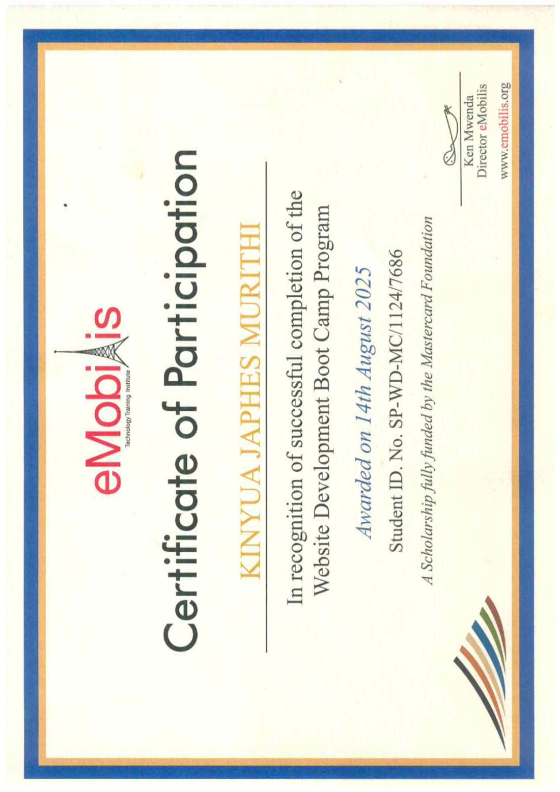 eMobilis Web Development certificate